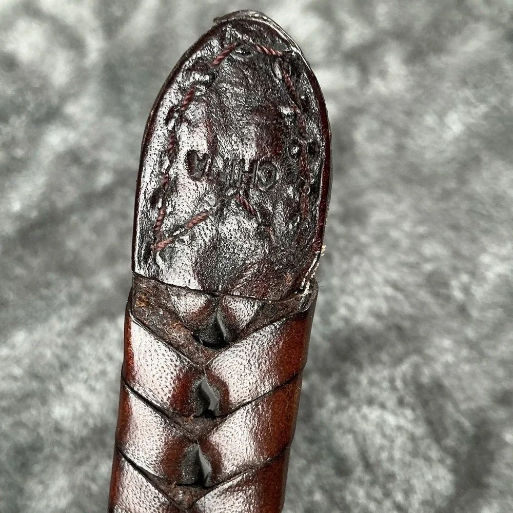 Vintage Mens Leather Hand Braided Woven Belt Brown Basket Weave Silver Buckle 42